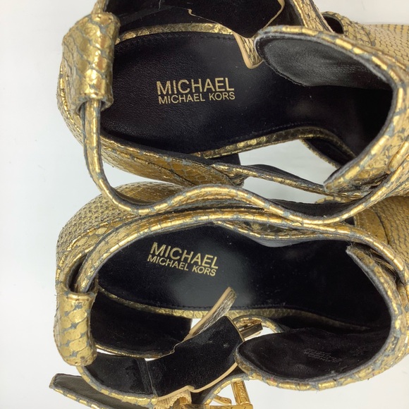 MICHAEL Michael Kors Gold Peep Toe Heels - Picture 6 of 9